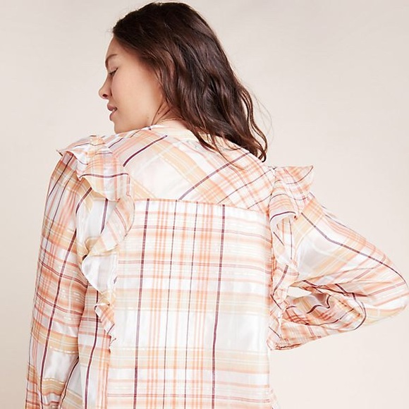 ANTHROPOLOGIE Ruffled Peasant Blouse Top L & 1X - Picture 4 of 8